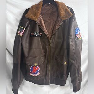 Men's Brown Bomber Jacket with Patches